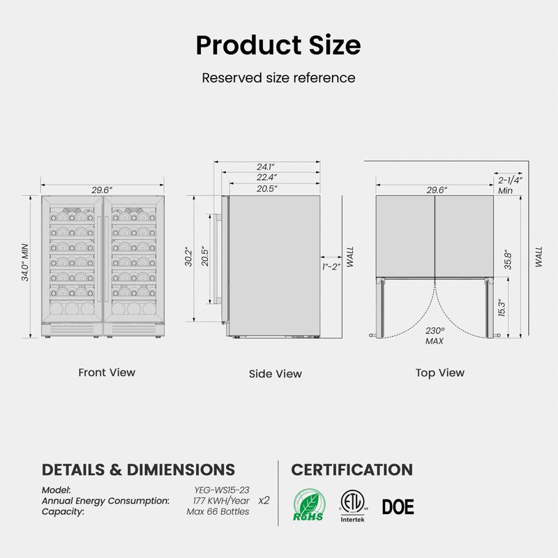 15 inch Wine Cooler Refrigerator with 33-Bottle, Built-In/Freestanding for Home Bar, Stainless Steel &ndash; 2 Units Combo image number 8