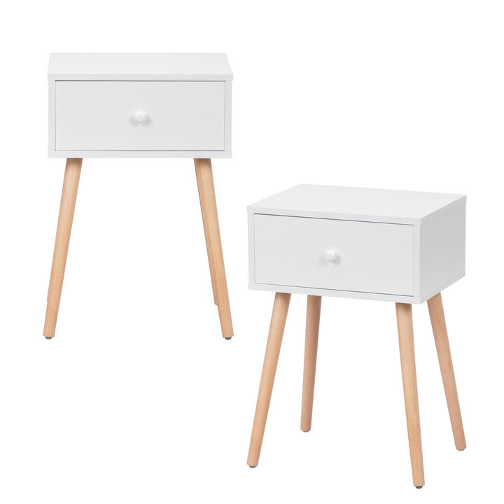 Jaxpety Set of 2 Wood Nightstand with Storage Drawer and Solid Wood Leg