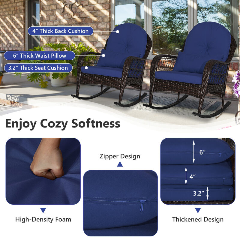 Patio Rattan Rocking Chair with Seat Back Cushions and Waist Pillow image number 6