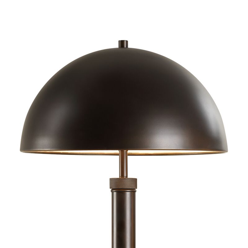Modern Accent Table Lamp, Dome Shade, Gold Edge, Black Metal Round Base - Benzara