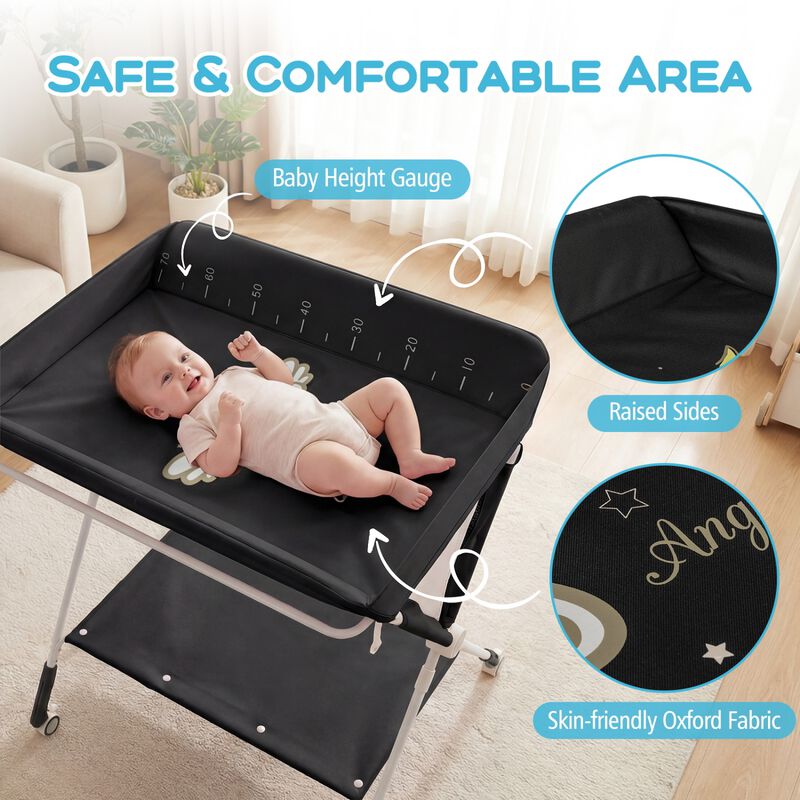 Baby Changing Table with 3 Level Height Adjustment and Storage for Nursery-Black image number 6