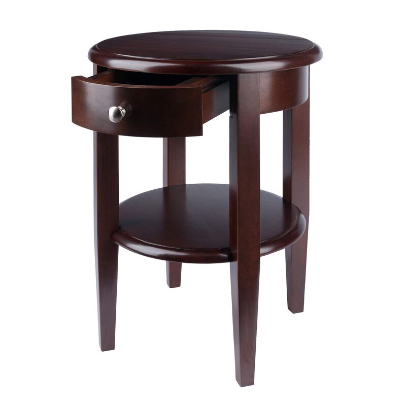 Yardlio Classic Round Walnut Table with Storage Drawer and Lower Shelf