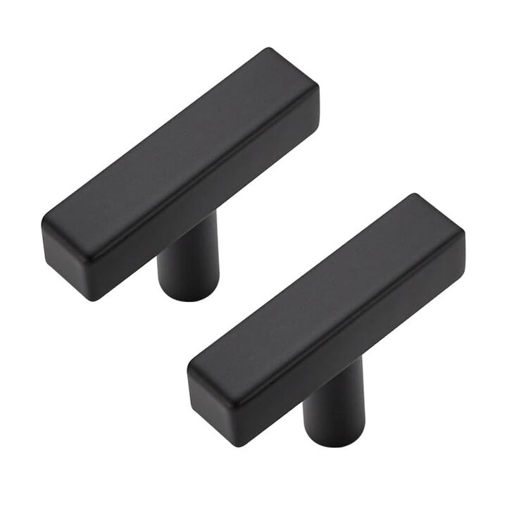 3 Pack Black Cabinet Knobs - Sqaure Bar Cabinet Pulls Matte Black Knobs for Kitchen Cabinet Drawer Stainless Steel Dresser Knobs