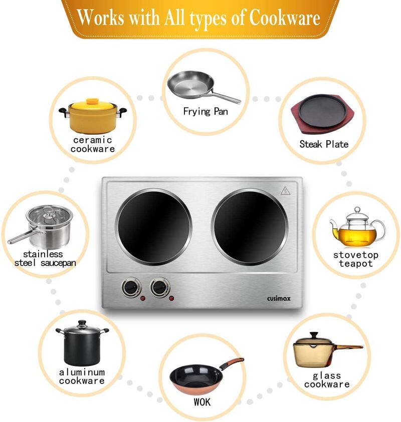 Cusimax 1800W Infrared Ceramic Electric Hot Plate for Cooking, Portable Countertop Burner Glass Heating Plate with 2 Knob Control image number 3