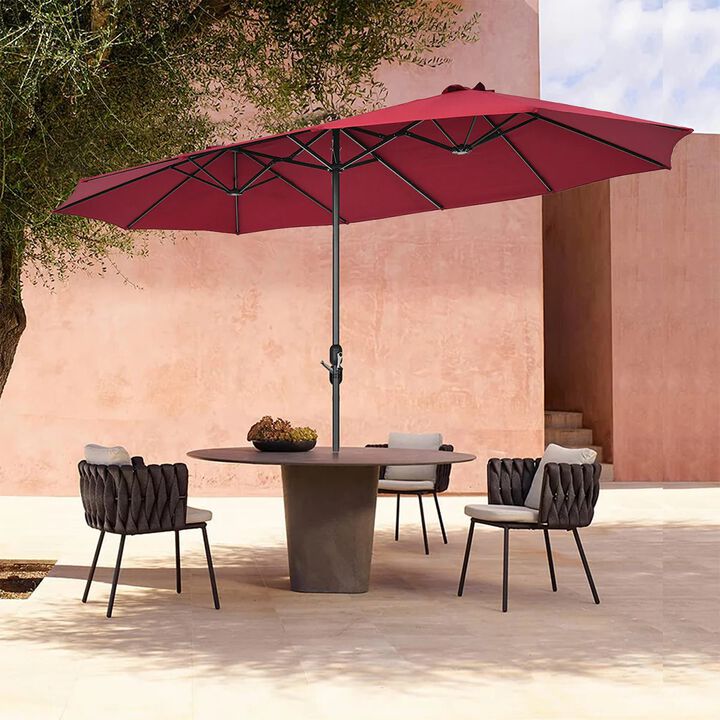 Mondawe 15 Feet Patio Double-Sided Umbrella with Hand-Crank System