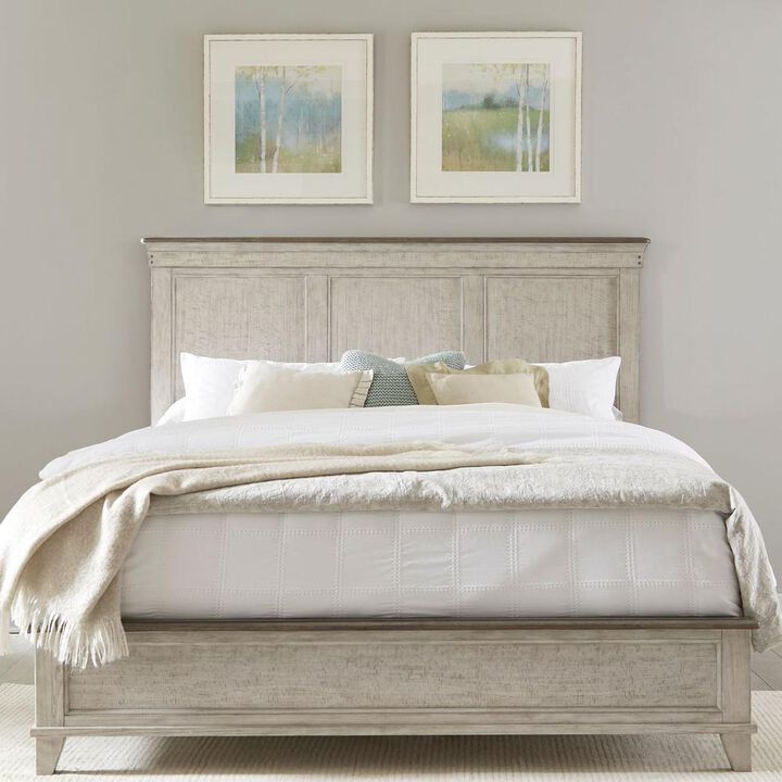 Liberty Furniture Ivy Hollow Queen Panel Bed in Weathered Linen Finish w/ Dusty Taupe Tops