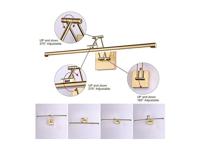 Brass Light LED Gold Art Hard Wired Frame Lights 24 Inch Gallery Wall Modern Arm image number 2