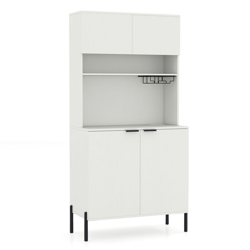 Tall Kitchen Storage Cabinet 64.5 Inches with Power Outlet and Wine Glass Rack image number 0