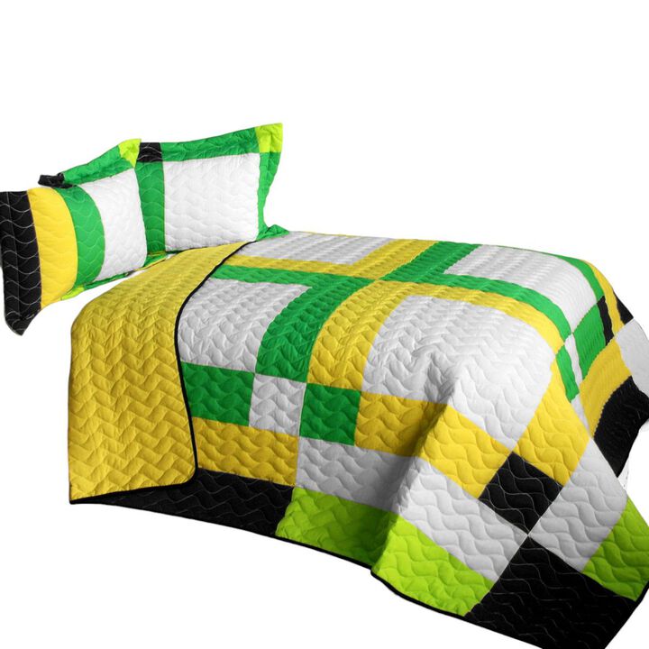 3 Piece Queen Patchwork Quilt Set Vermicelli Quilted Cozy Decorative Bedspread Set