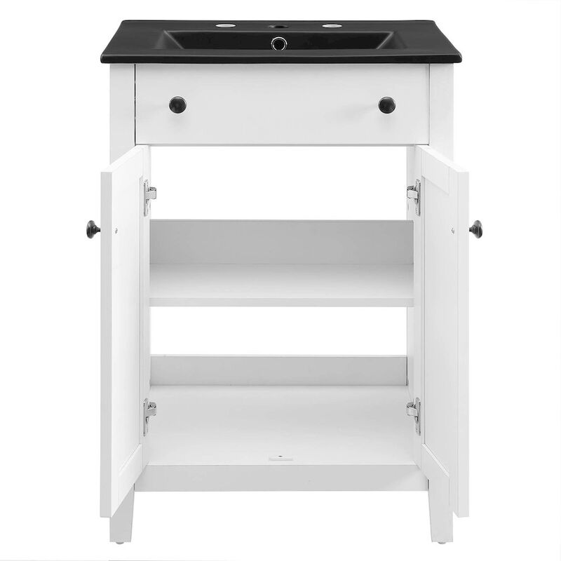 Modway Nantucket Bathroom Vanity Cabinet, 24" with Black Sink, White image number 2