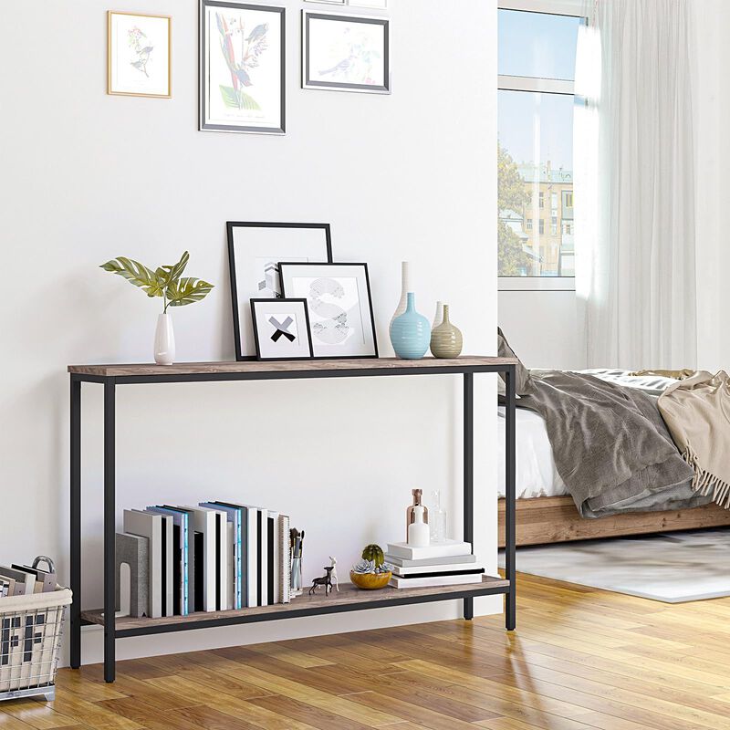 Entryway Console Table Narrow with Storage Shelf, Slim Hallway Sofa Table-Greige image number 1