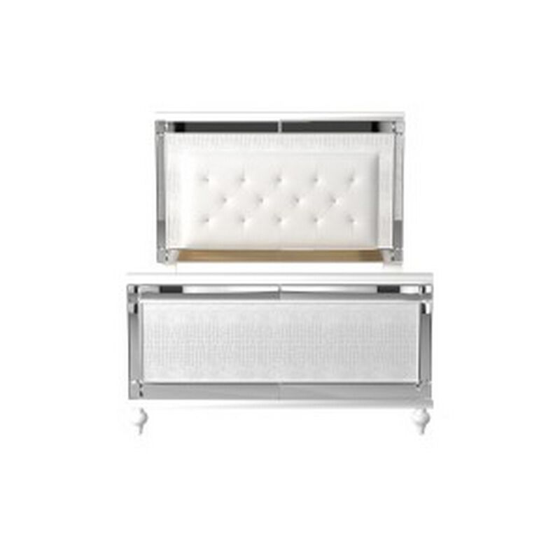 Quinn Modern Queen Size Bed, Back Lit LED Headboard, Crisp White Finish - Benzara