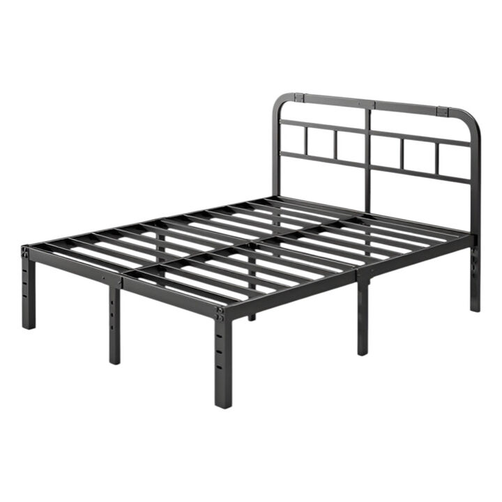 Heavy Duty Metal Platform Bed Frame with Built-In Headboard and Steel Slats