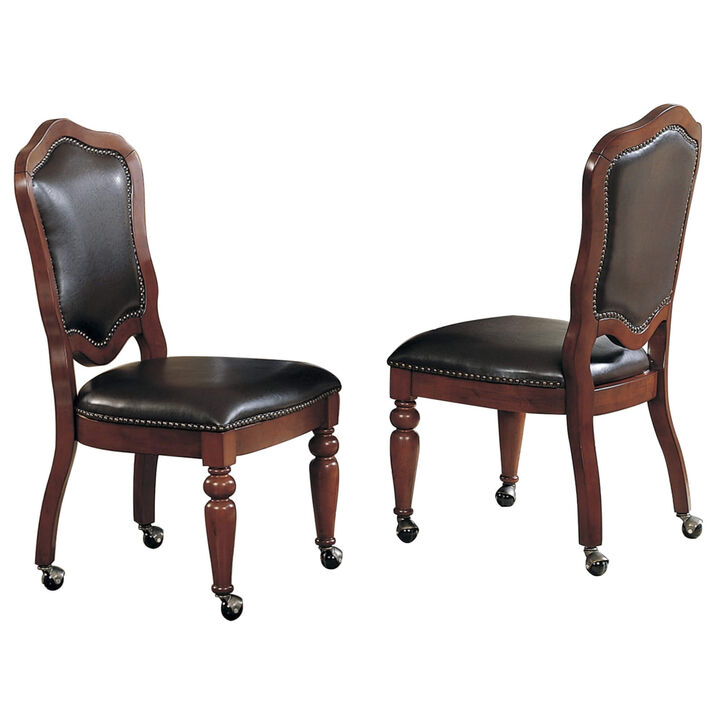 Bellagio Distressed Brown Cherry with Espresso Nailheads and Casters Side Chair (Set of 2)