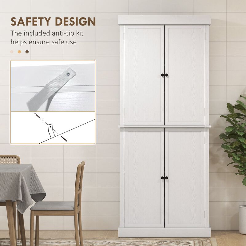 72" White Elegant Kitchen Pantry: Doors, Shelves, Storage