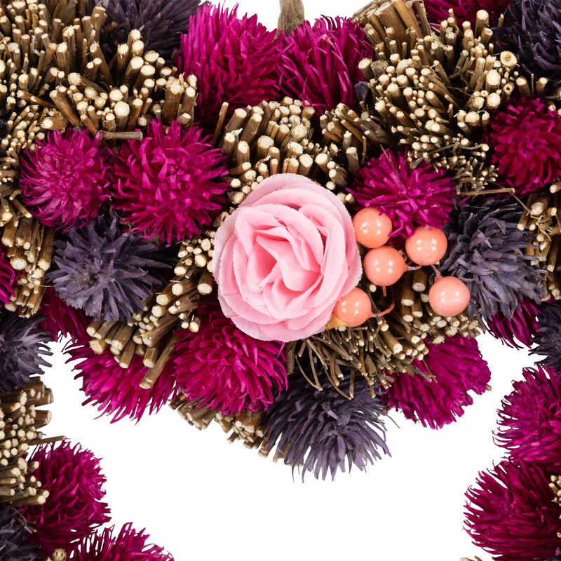 Floral and Twig Artificial Heart Valentine's Day Wreath - 13.5-Inch - Pink and Purple image number 3