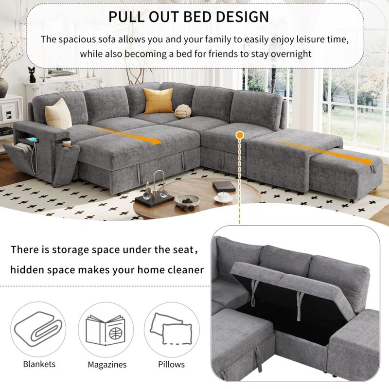 Gabdor L‑Shaped Pull‑Out Sectional Sofa Bed image number 5
