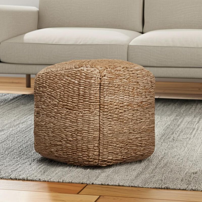 Hivvago 18 Inch Natural Jute Woven Blend Cube Pouf Ottoman