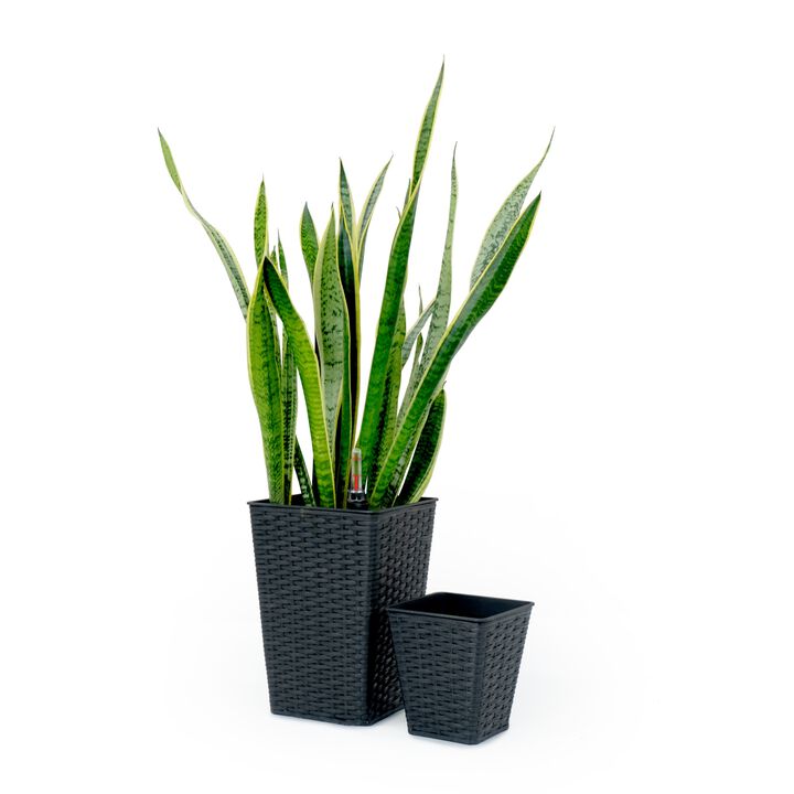 2-Pack Smart Self-watering Square Hand Woven Wicker Planter for Indoor and Outdoor