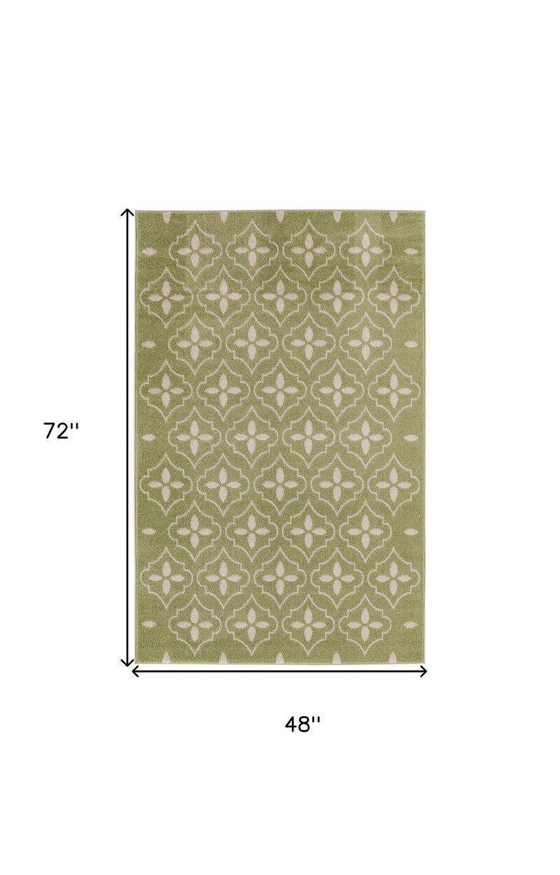 HomeRoots 4' X 6' Green And Ivory Geometric Indoor Outdoor Area Rug image number 3