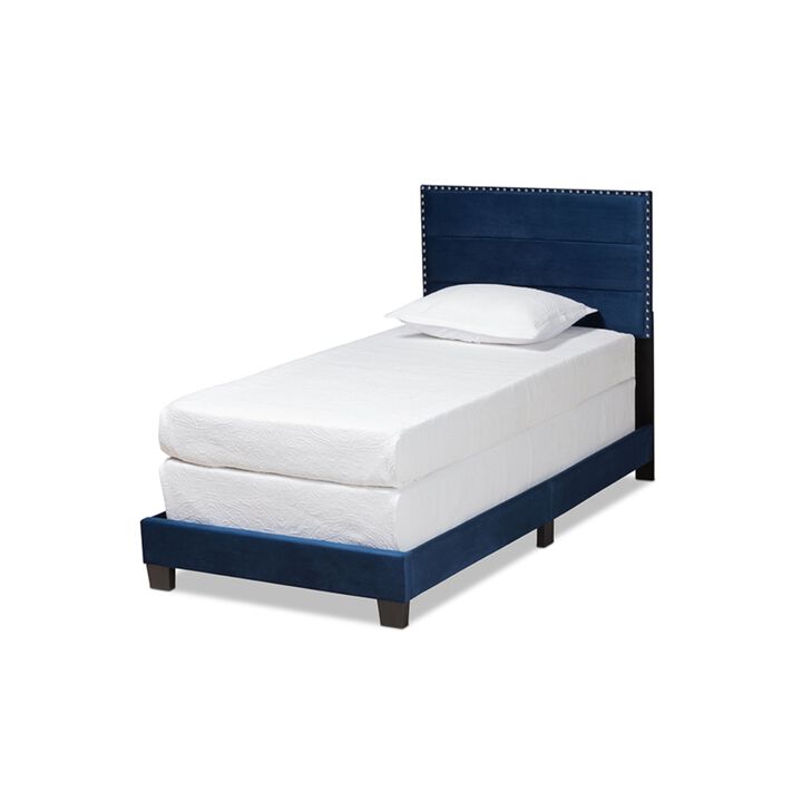 Baxton Studio Tamira Modern and Contemporary Glam Navy Blue Velvet Fabric Upholstered Twin Size Panel Bed