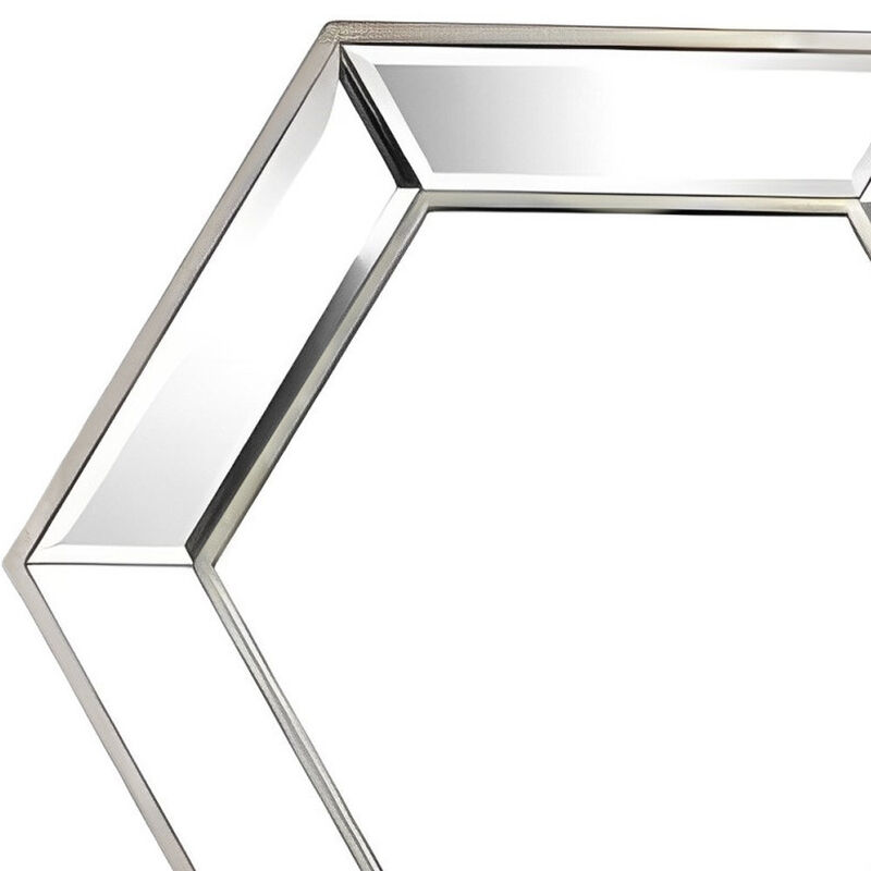 HomeRoots 18" Silver Hexagon Glass Framed Accent Mirror image number 2