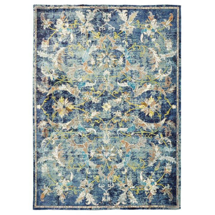 HomeRoots  5 x 8 ft. Blue & White Jacobean Pattern Area Rug