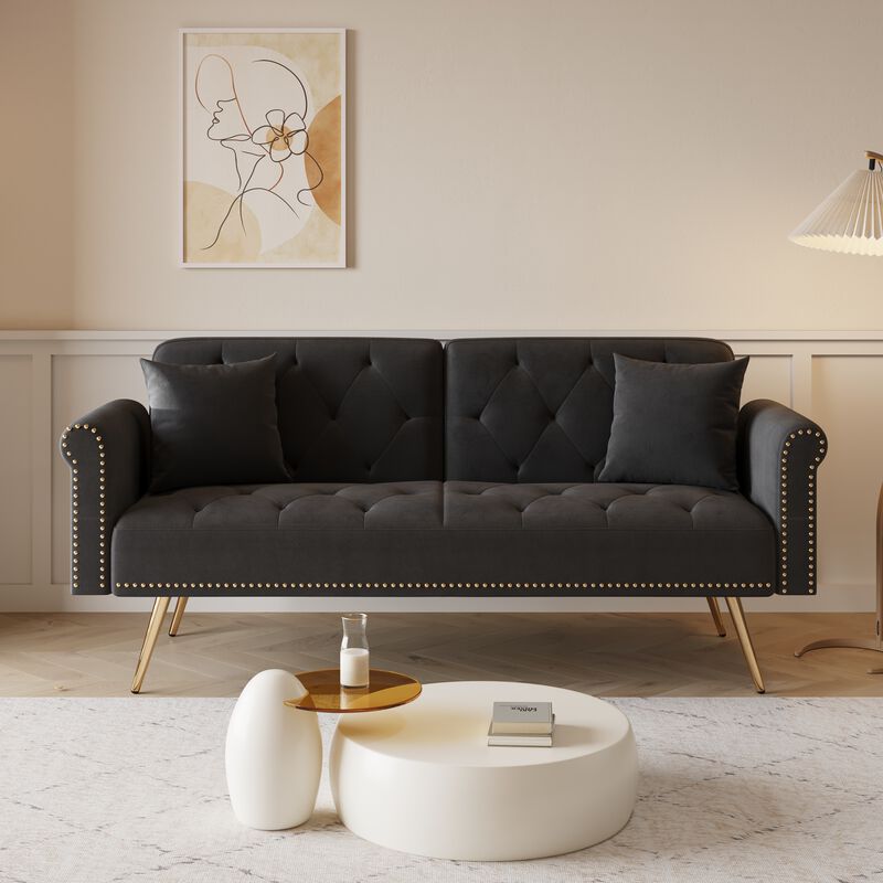 Merax Light Luxury Velvet Convertible Sofa Bed Loveseats image number 3