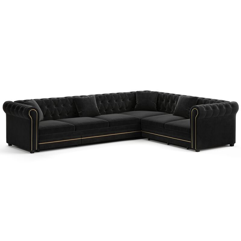Gorheg Velvet L‑Shaped Chesterfield Sectional Sleeper Sofa image number 0