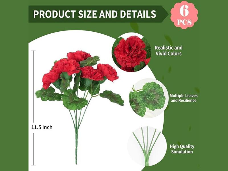 Red Artificial Outdoor Plants UV Resistant Garden Porch Decor image number 2