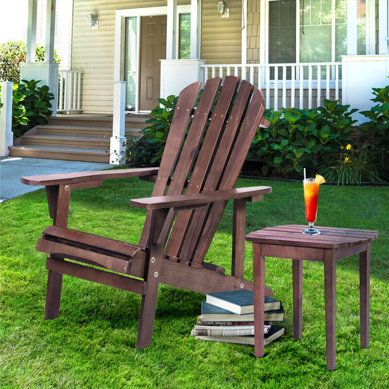 Adirondack Chair Solid Wood Outdoor Patio Furniture for Backyard, Garden, Lawn, Porch -Dark Brown
