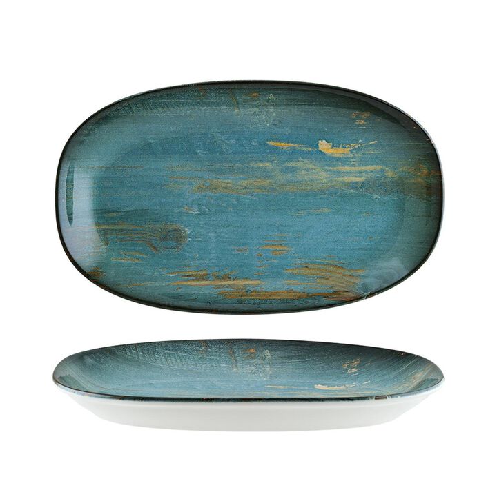 Madera 11.25" x 6.75" x h:1.25" Oval Decorated Porcelain Platter