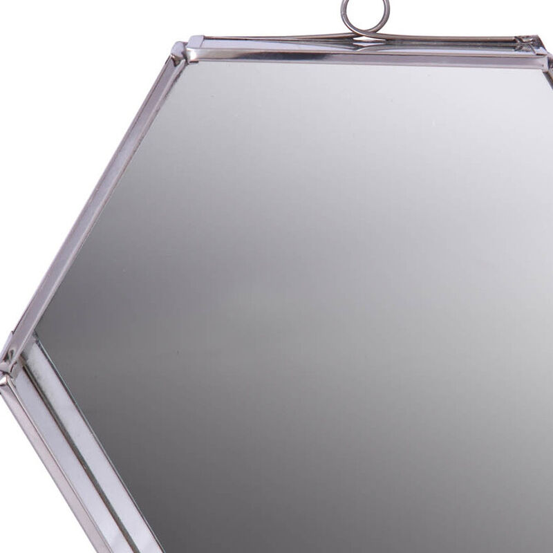 HomeRoots 8" Silver Hexagon Steel Framed Accent Mirror image number 3