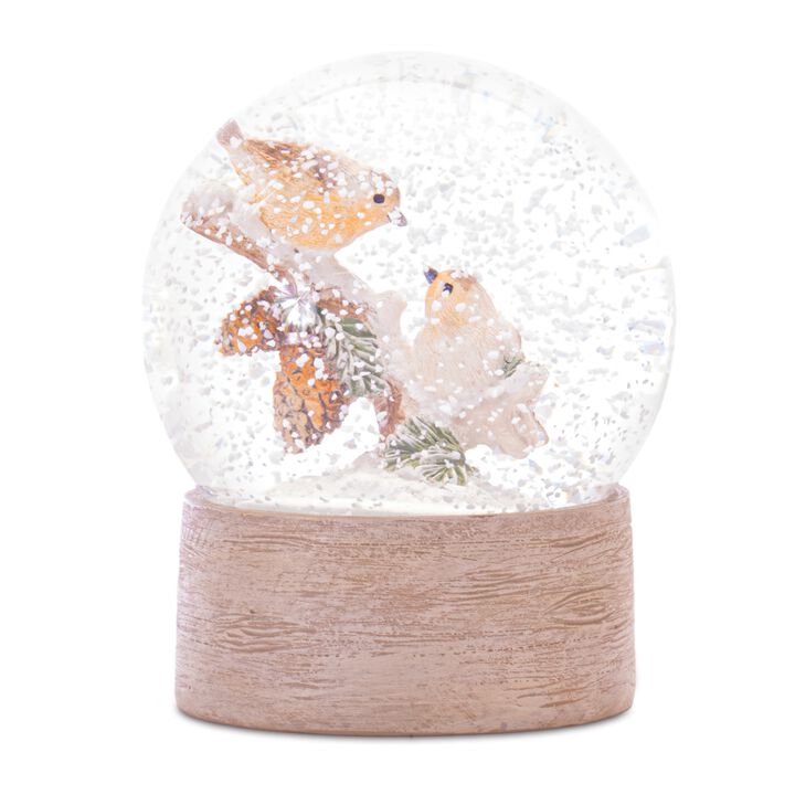 Snow Globe with Cardinal or Bird on Tree Branch – Light-Up Holiday Decoration for Mantel, Shelf, or Centerpiece