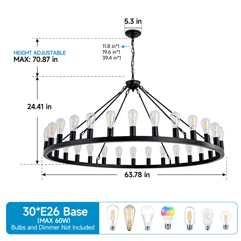 ELEMENT ACE Large Wagon Wheel Hanging Chandelier with 360&deg; Light Coverage Adjustable Height for Dining Room Kitchen Island Entryway Foyer Living Room Decor image number 2