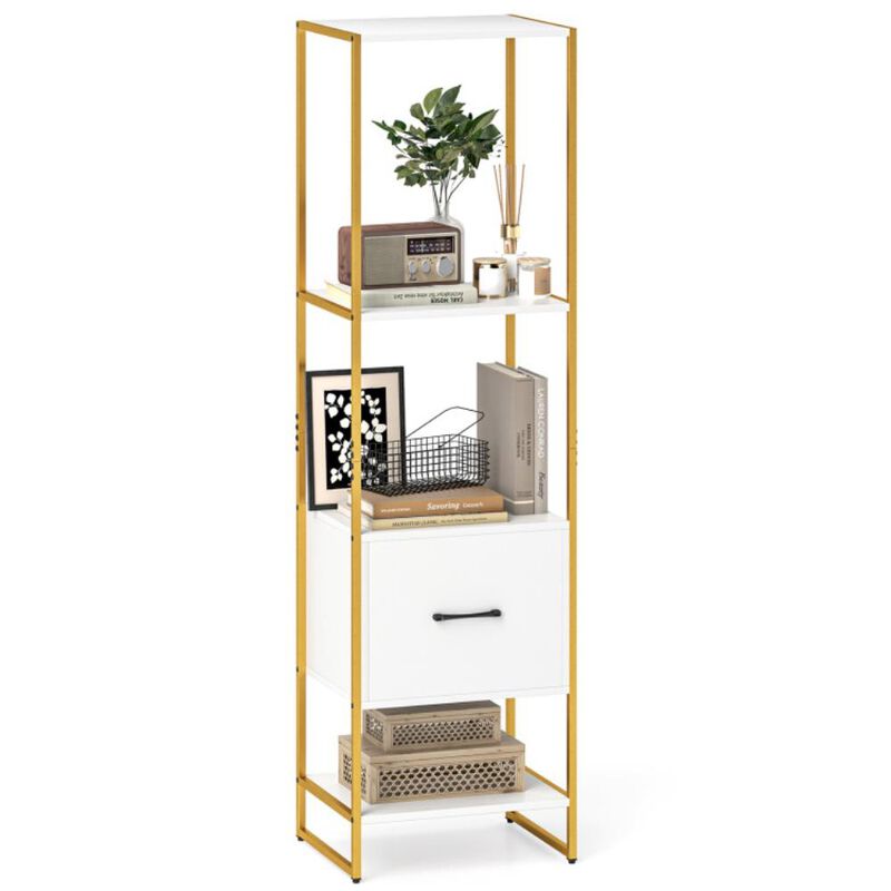 Hivvago 5-Tier Narrow Bookcase with 4 Open Shelves and Storage Drawer