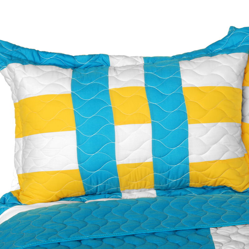 Vermicelli Quilted Geometric Patchwork Quilt Set Queen Size Modern Bedding Set image number 4