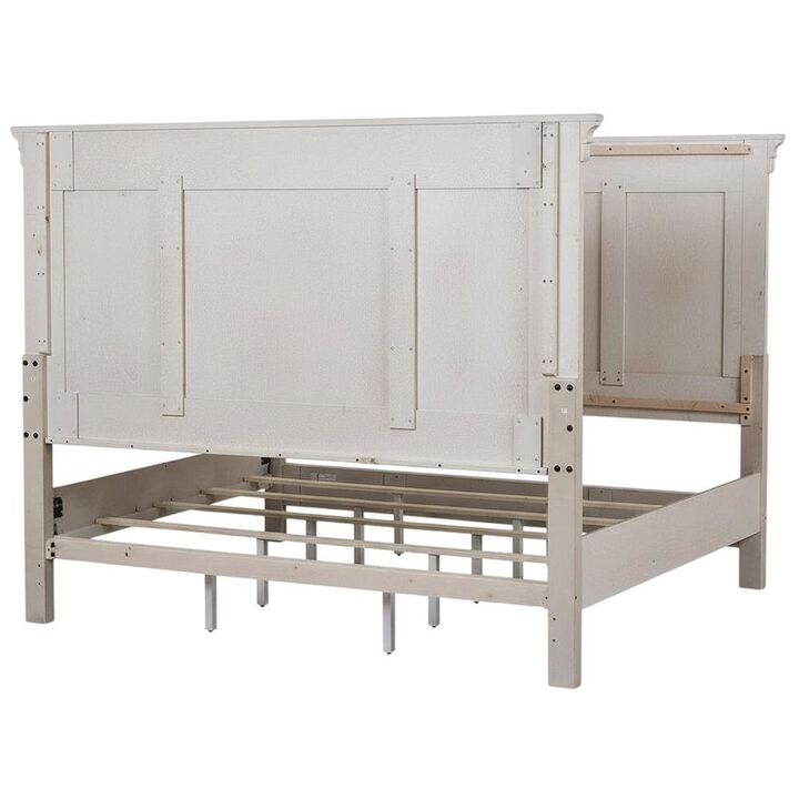 Liberty Furniture Antique White, Tobacco Top Panel Headboard, Wood Construction, Farmhouse Design