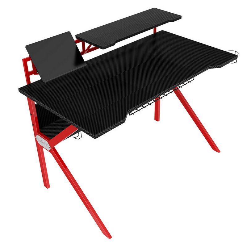 PVC Coated Ergonomic Metal Frame Gaming Desk, Black and RedBenzara