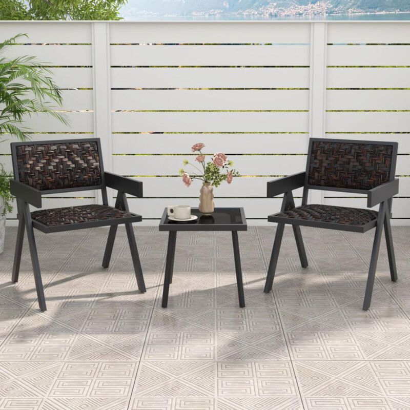 Hivvago 3 Pieces Patio PE Wicker Bistro Set with Quick-Drying Foam