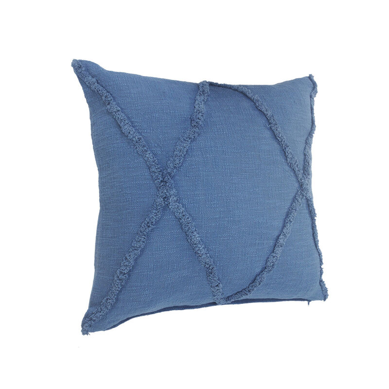 HomeRoots Set of Two Blue Diamond Cotton Throw Pillow With Fringe image number 2