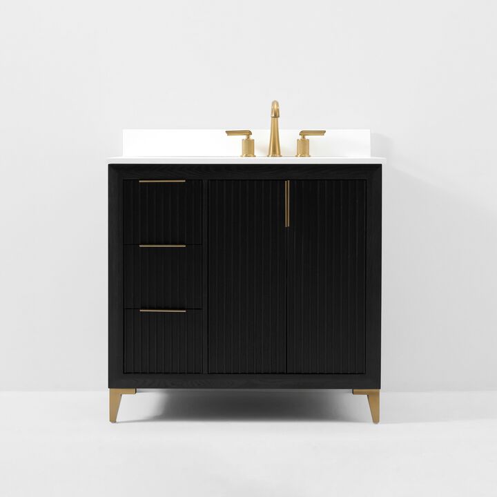 Turlington 36 in. Dark Oak Bath Vanity Set with White Quartz Vanity Top and White Undermount Basin