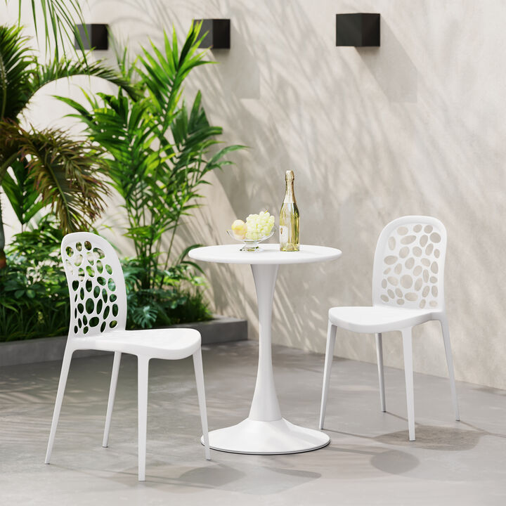 WestinTrends 3-Piece Outdoor Indoor Metal Patio Dining Table Set With Stackable Polypropylene Patio Side Chairs