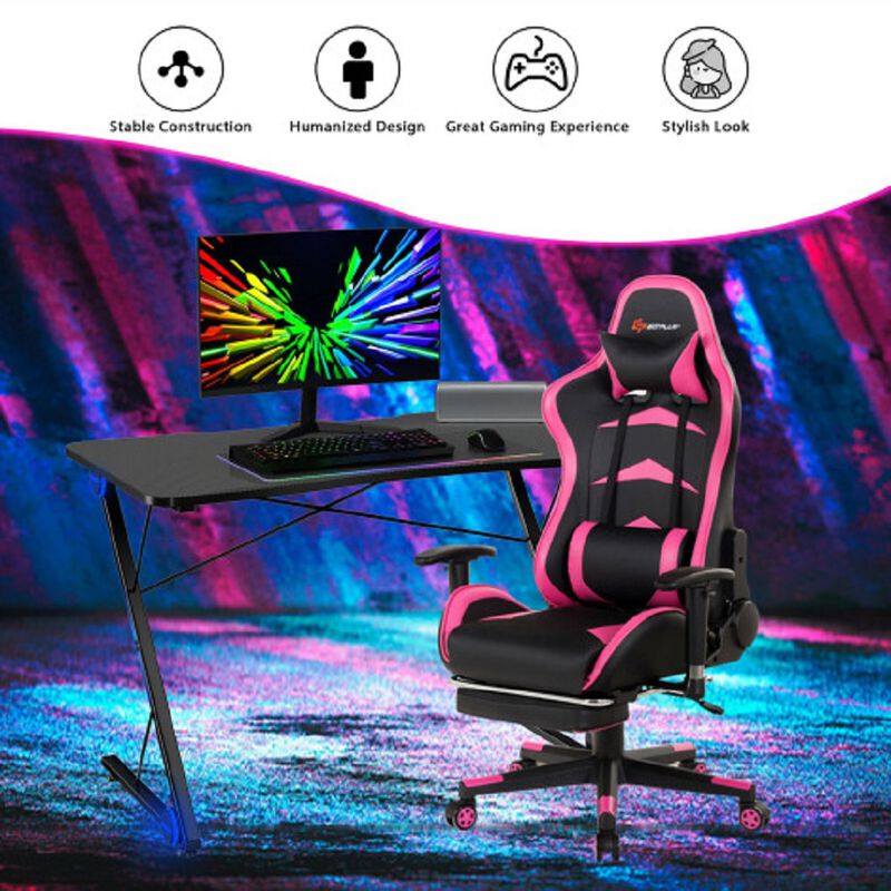 Z Shape Gaming Desk with LED Lights