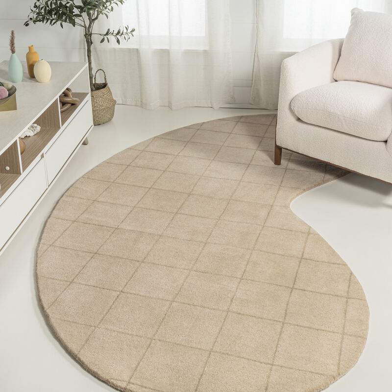 Bean Modern Plaid Grid Handwoven Wool Beige/Light Brown Area Rug