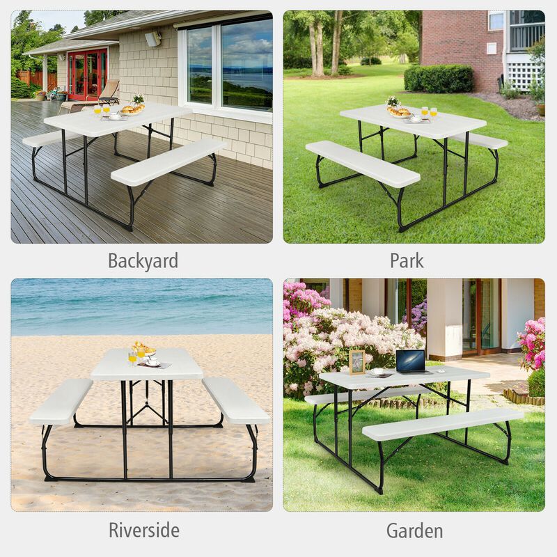 Indoor and Outdoor Folding Picnic Table Bench Set with Wood-like Texture