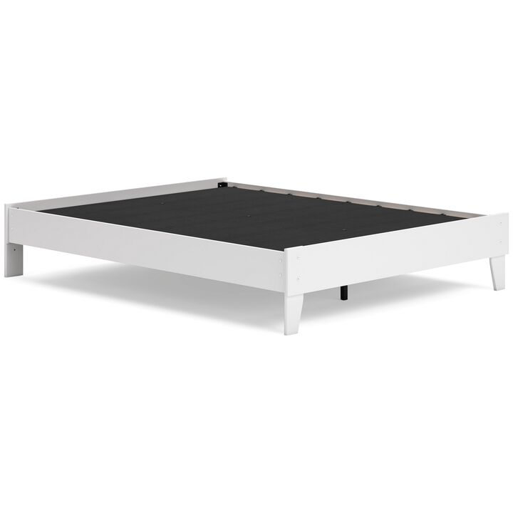 Alli Queen Size Platform Bed, Modern Matte White Wood, Low Profile - Benzara