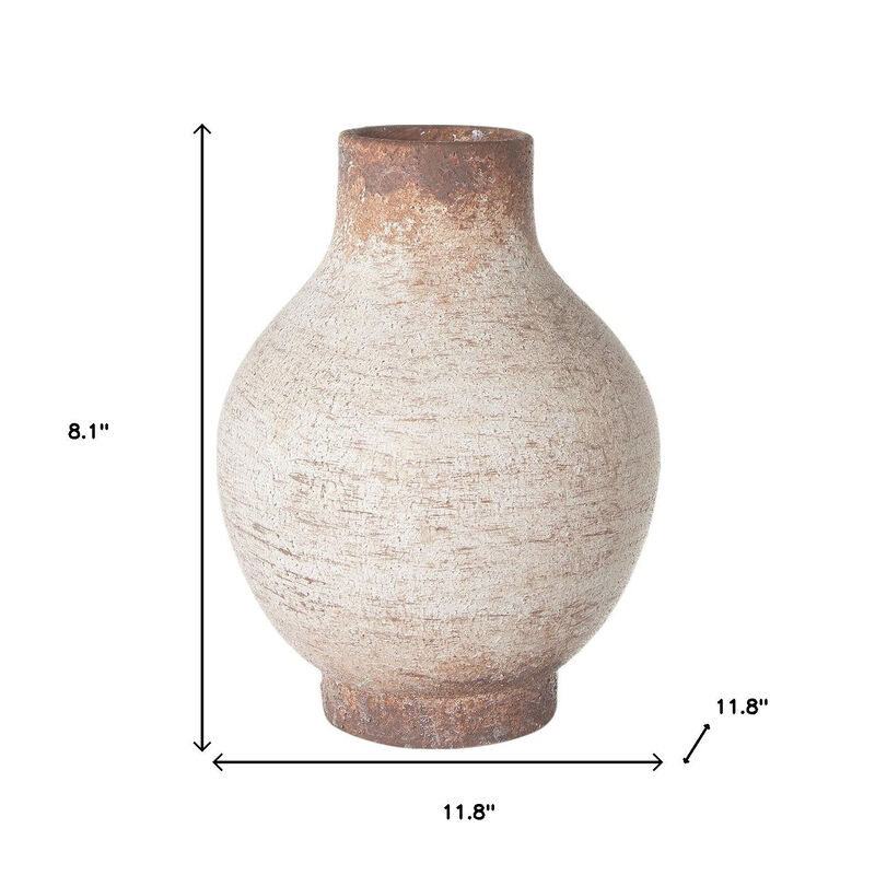 HomeRoots 8" Ivory And Brown Round Ceramic Table Vase image number 3