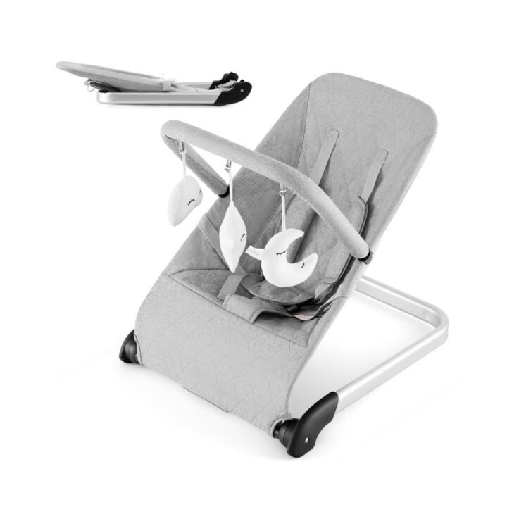 Hivvago Foldable Baby Bouncer with Removable Fabric Cover and Toy Bar