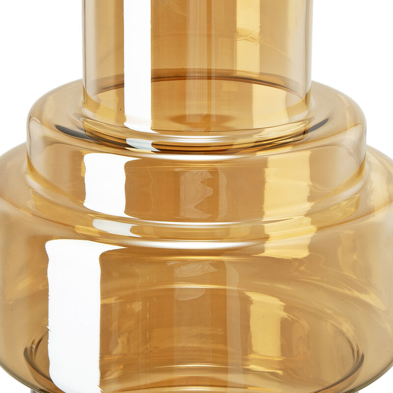 Alma 14 Inch Modern Vase, Geometric Design, Amber Luster Glass Frame - Benzara
